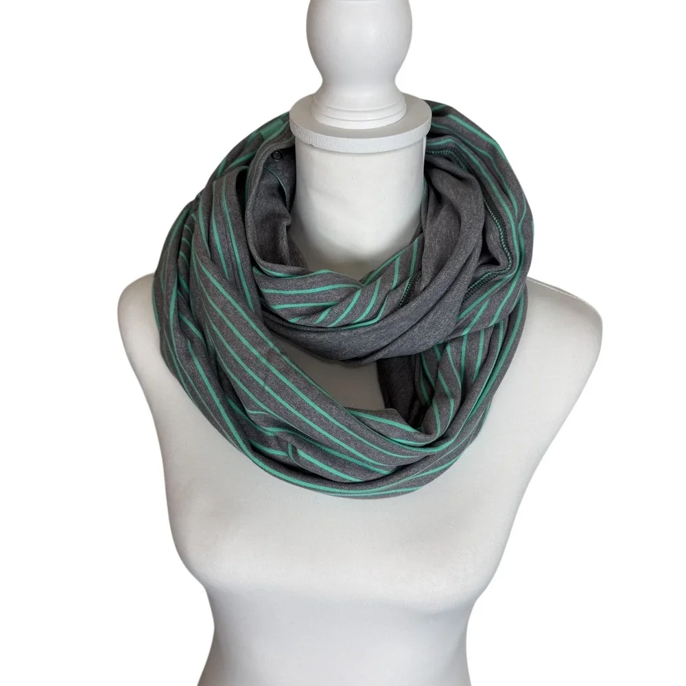 Lululemon Striped Infinity Scarf Snaps Mint Green Grey Women's Accessory‎ Rulu